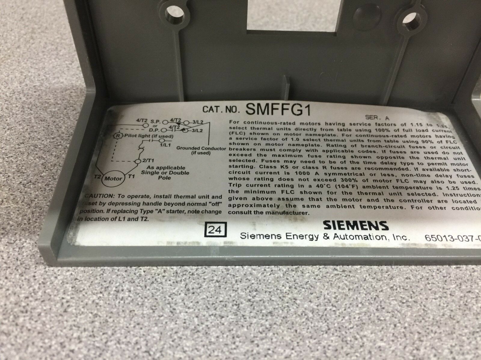 NEW IN BOX SIEMENS MANUAL STARTER 1POLE 277VAC 1HP  SMFFG1