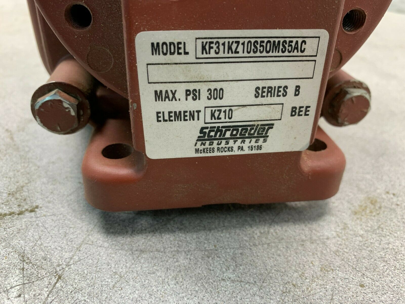 NEW NO BOX SCHROEDER INDUSTRIES FILTER ASSEMBLY KF31KZ10S50MS5AC