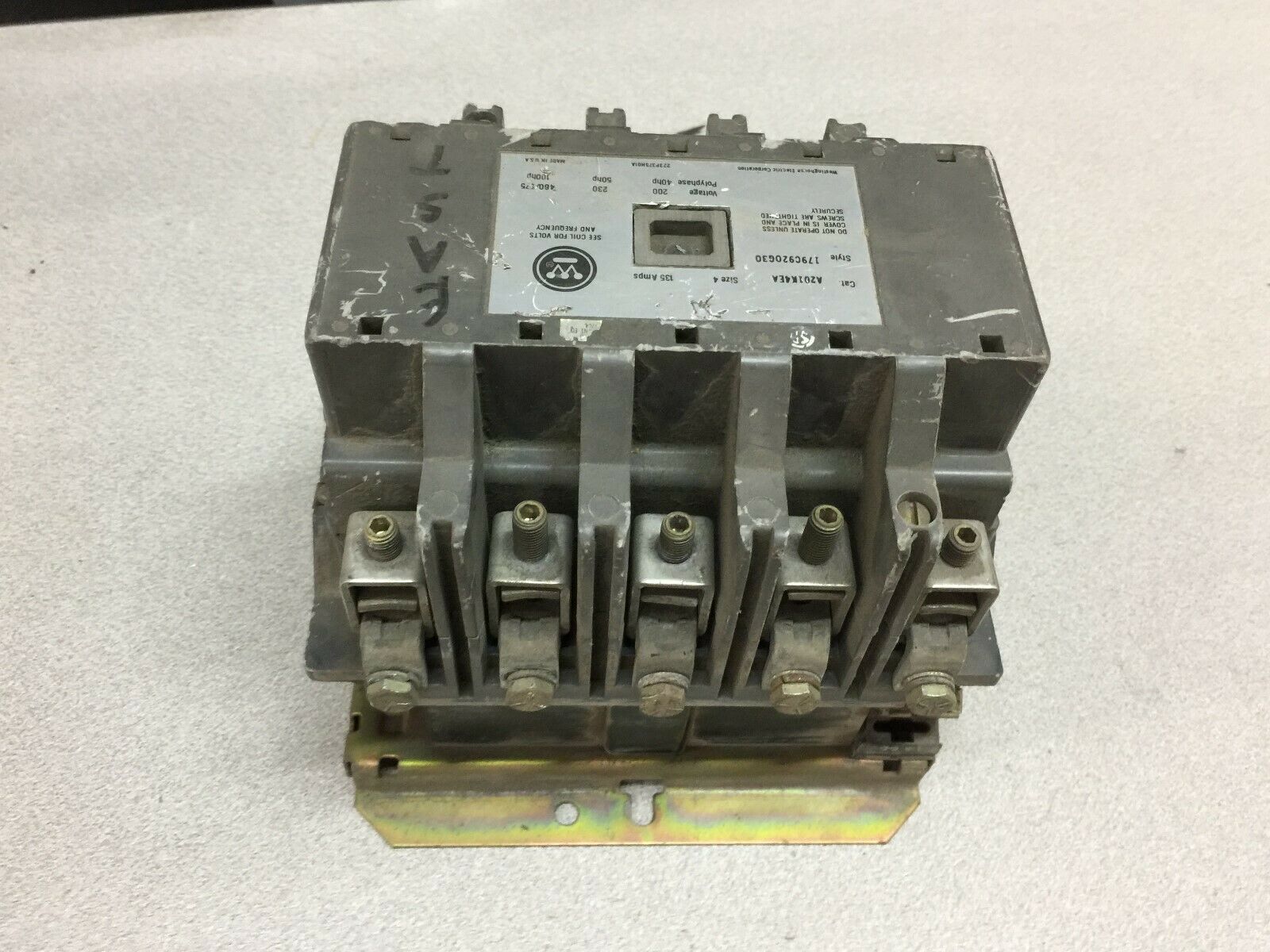 USED WESTINGHOUSE SIZE 4 5POLE 135AMPS 120VAC COIL 100HP CONTACTOR A201K4EA