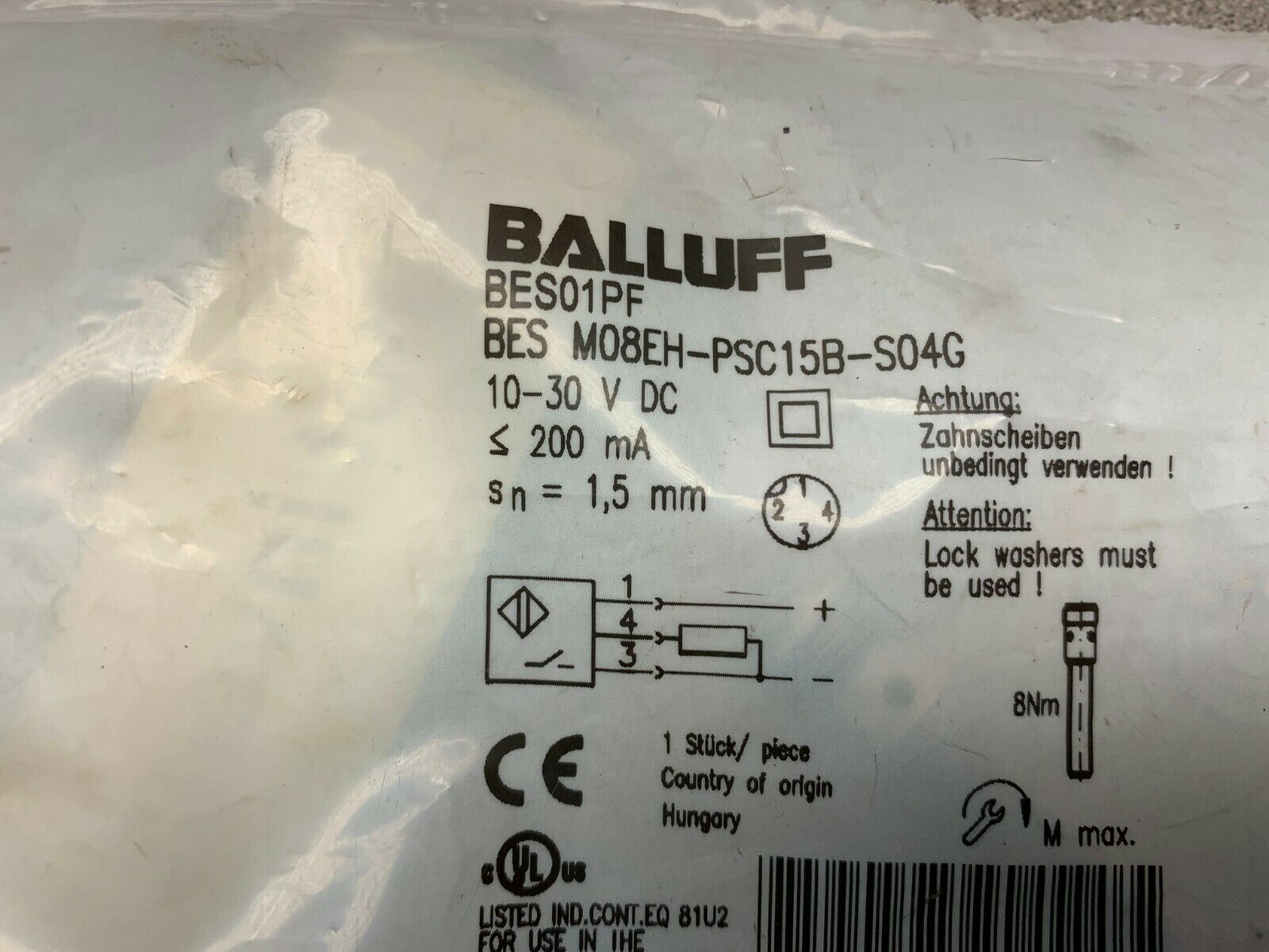 NEW IN PACKAGE BALLUFF SENSOR BES M08EH-PSC15B-S04G