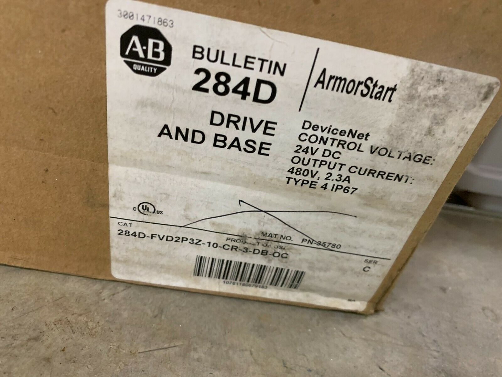 NEW IN BOX ALLEN-BRADLEY ARMORSTART DRIVE AND BASE 284D-FVD2P3Z-10-CR-3-DB-SB-OC