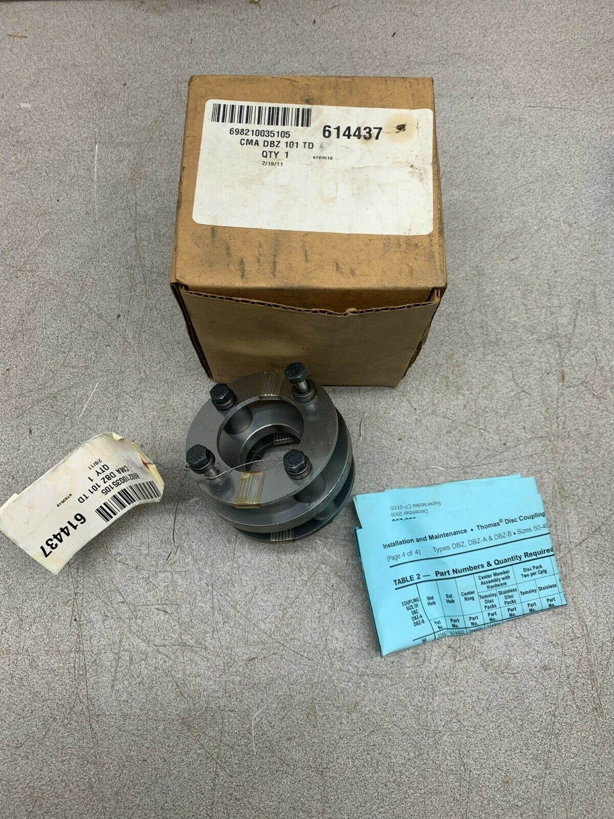 NEW IN BOX REXNORD 614437 COUPLED SPLIT ASSEMBLY CMA DBZ 101 TD