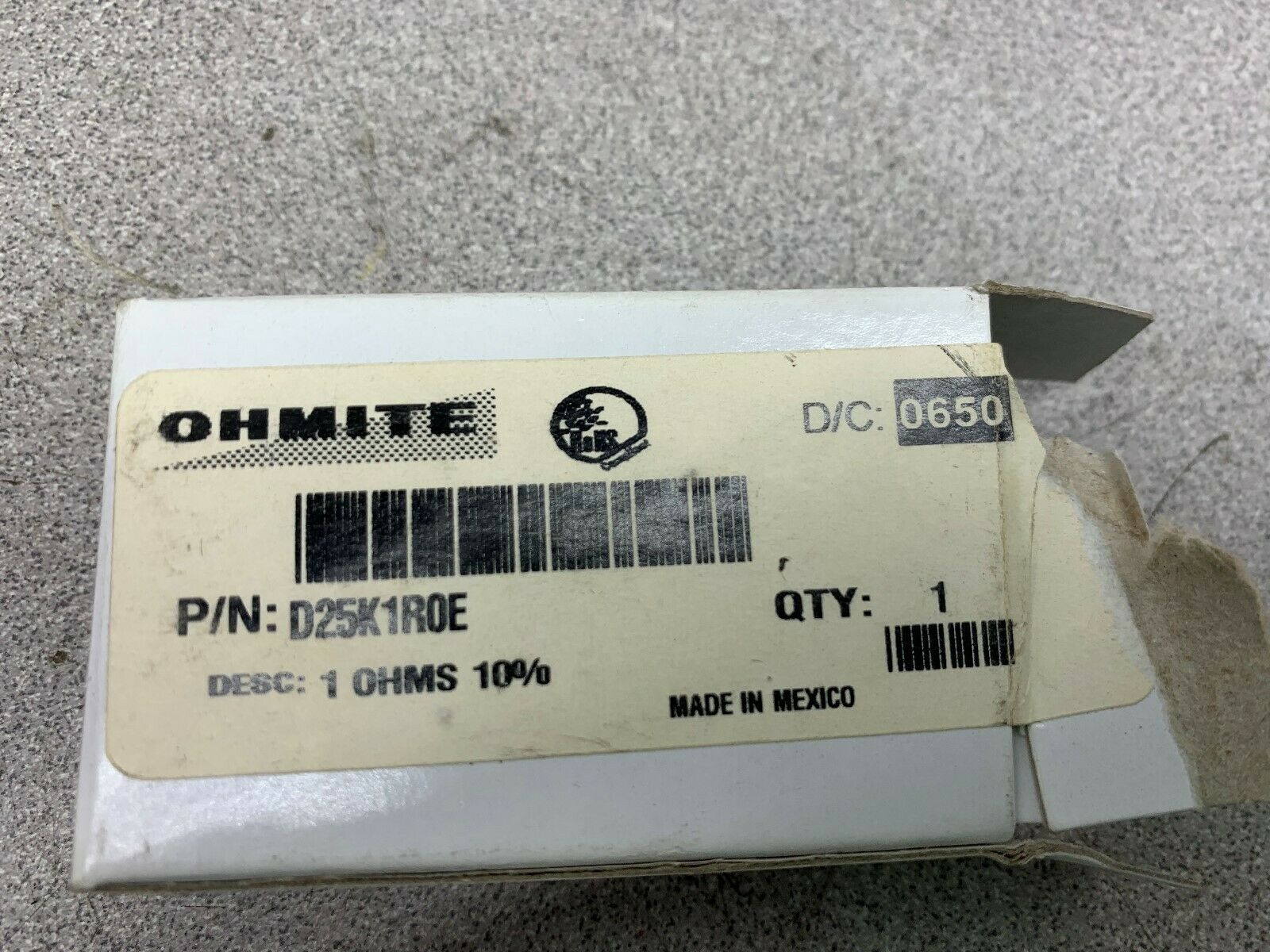 NEW IN BOX OHMITE RESISTOR D25K1R0E