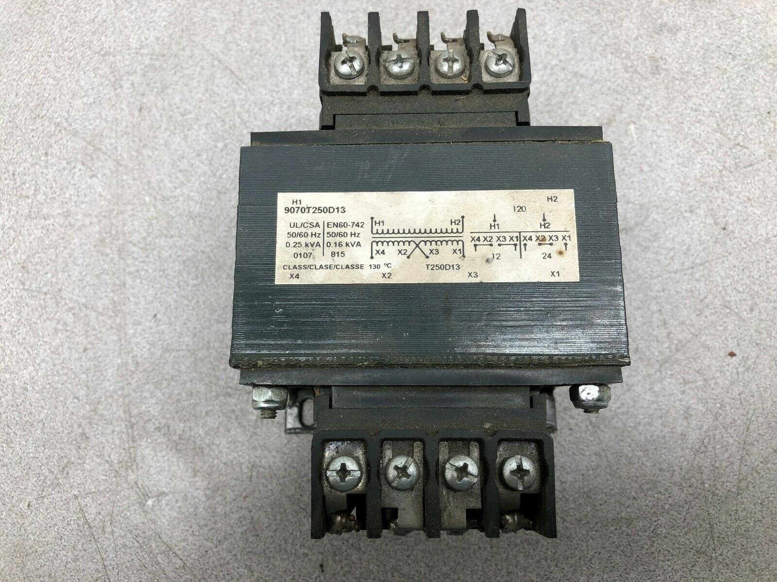 USED SQUARE D .25 KVA 120 VAC PRI 12/24 VAC SEC TRANSFORMER 9070T250D13