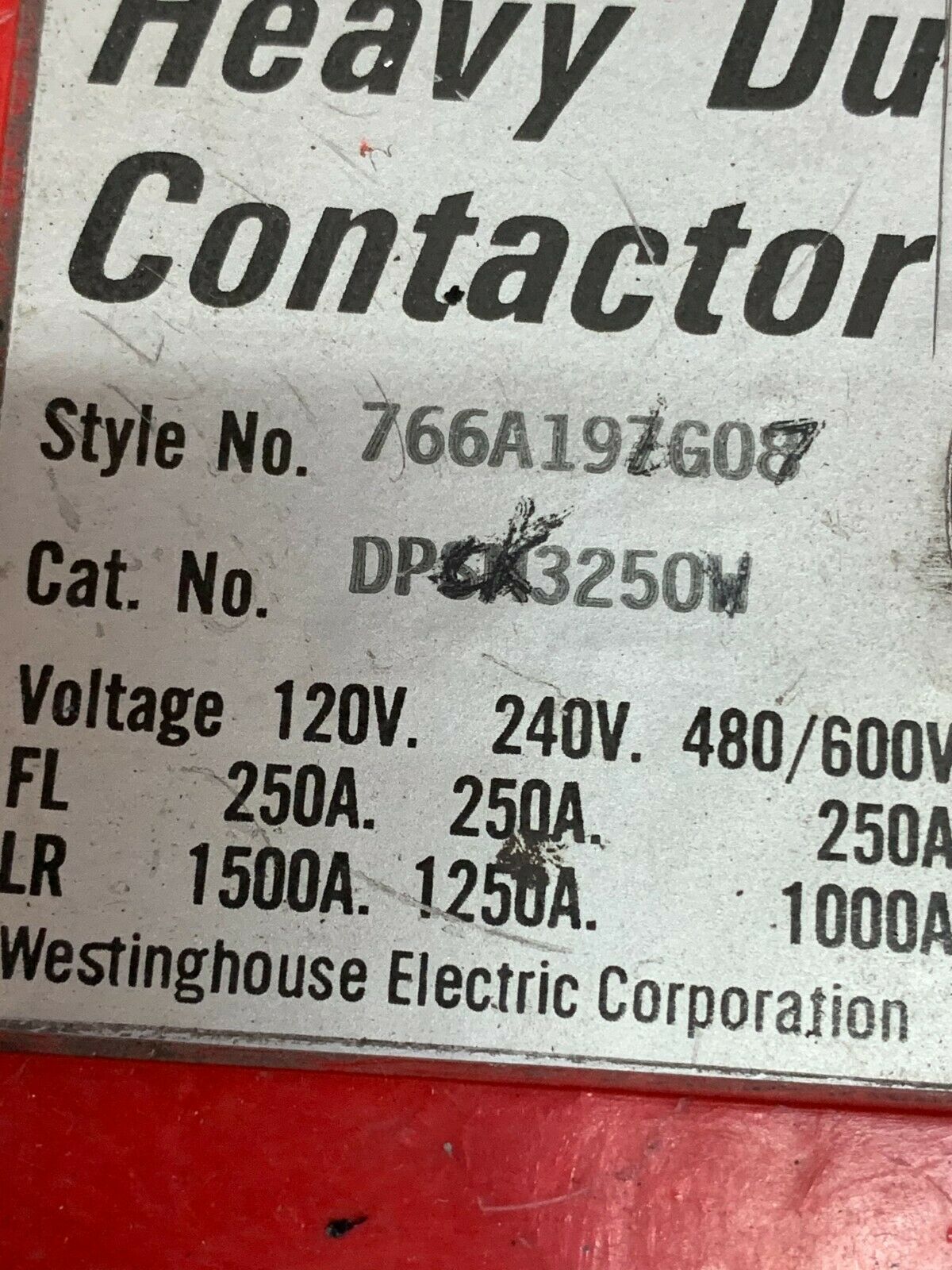 USED WESTINGHOUSE HEAVY DUTY DP CONTACTOR DPCK3250W STYLE 766A197G08