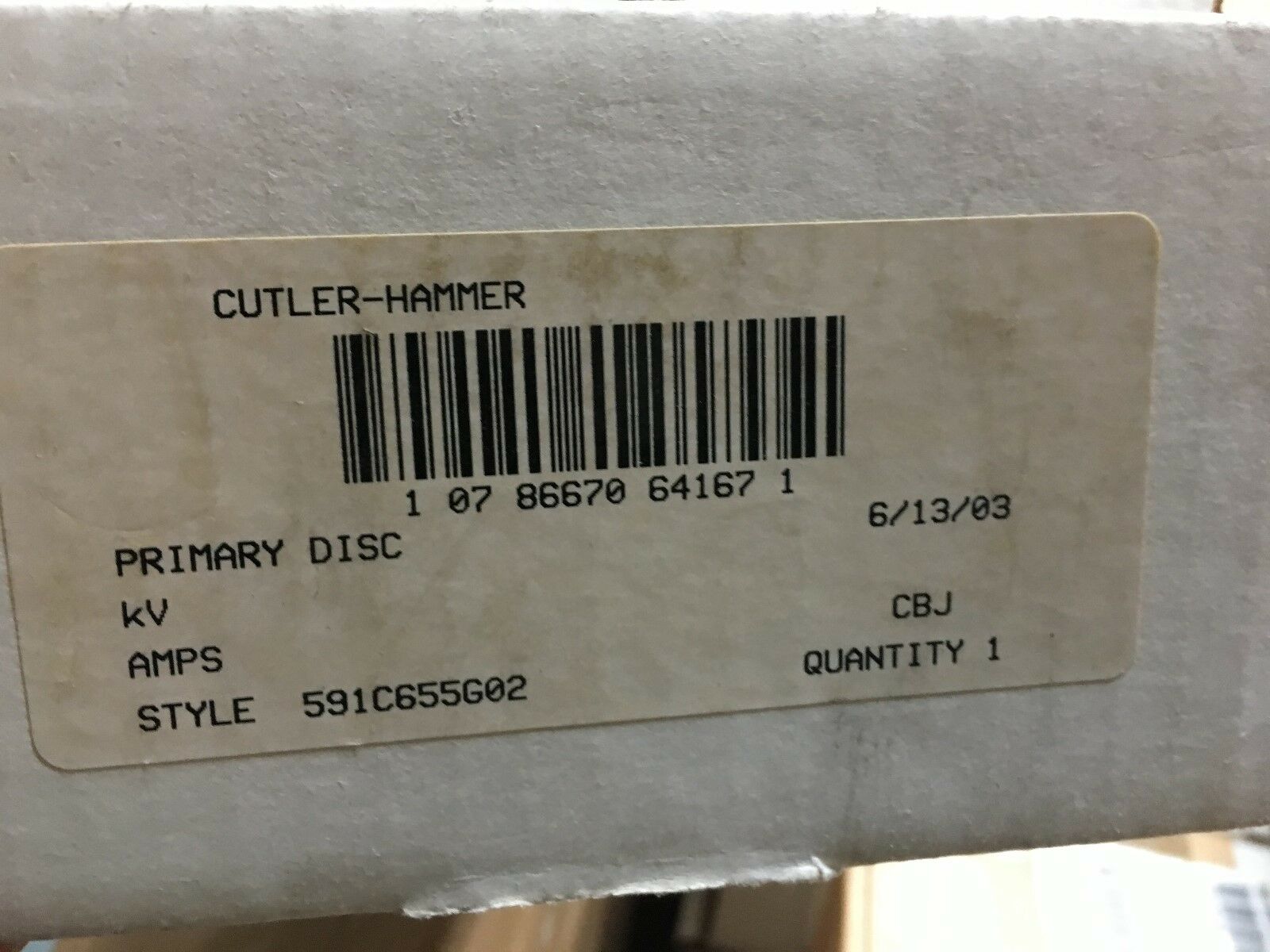 NEW IN BOX CUTLER-HAMMER 800A PRIMARY DISCONNECT ASSEMBLY 591C655G02