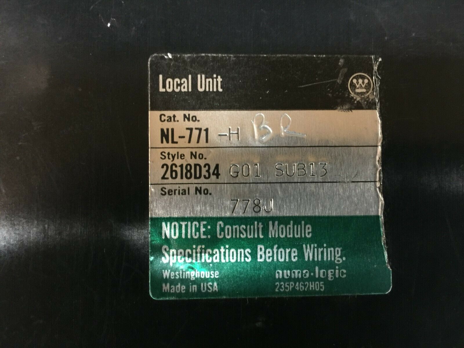 NEW NO BOX WESTINGHOUSE NUMA LOGIC LOCAL UNIT NL-771-H