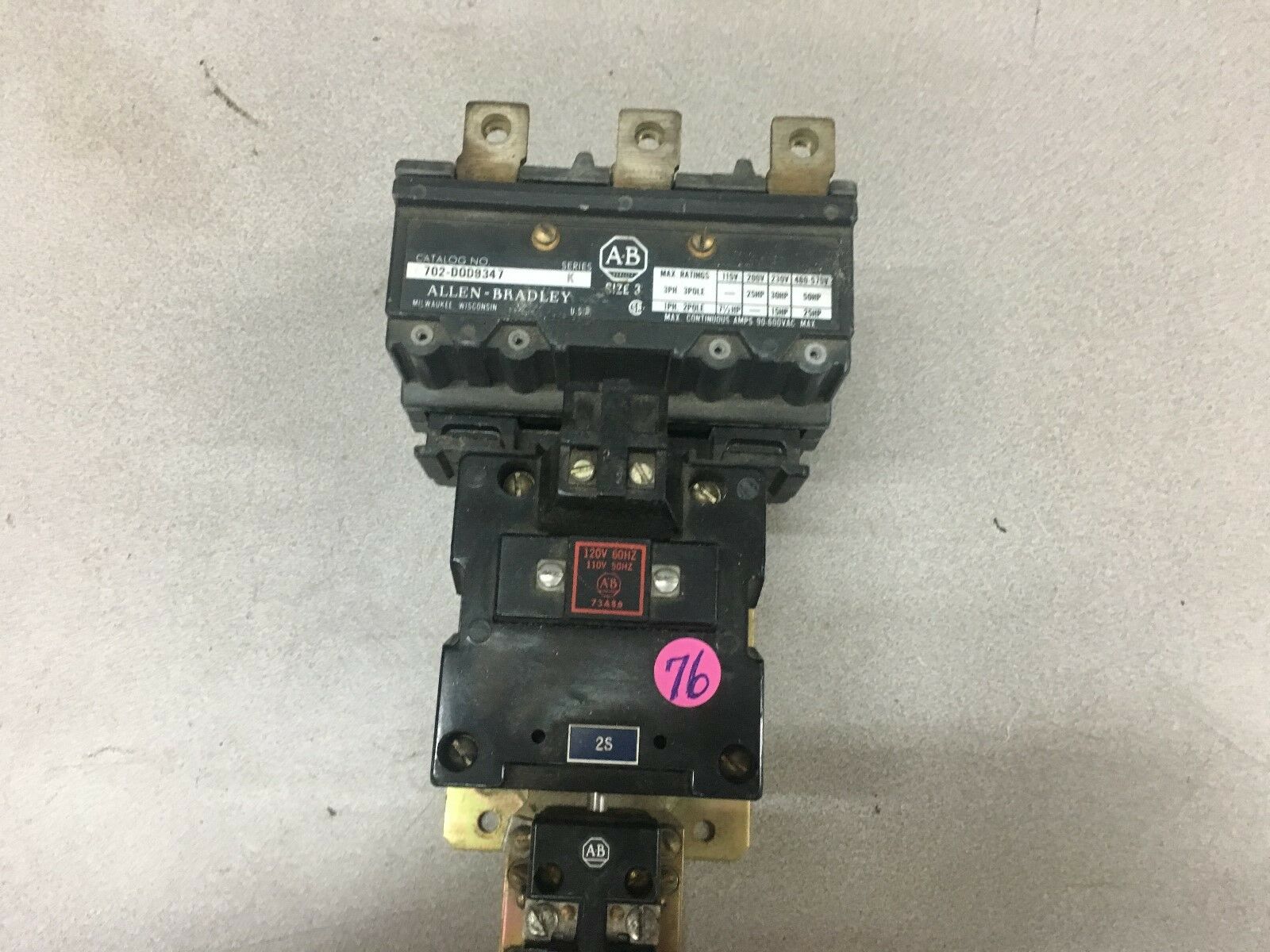 USED ALLEN BRADLEY SIZE 3 STARTER 702-DOD9347 SERIES K