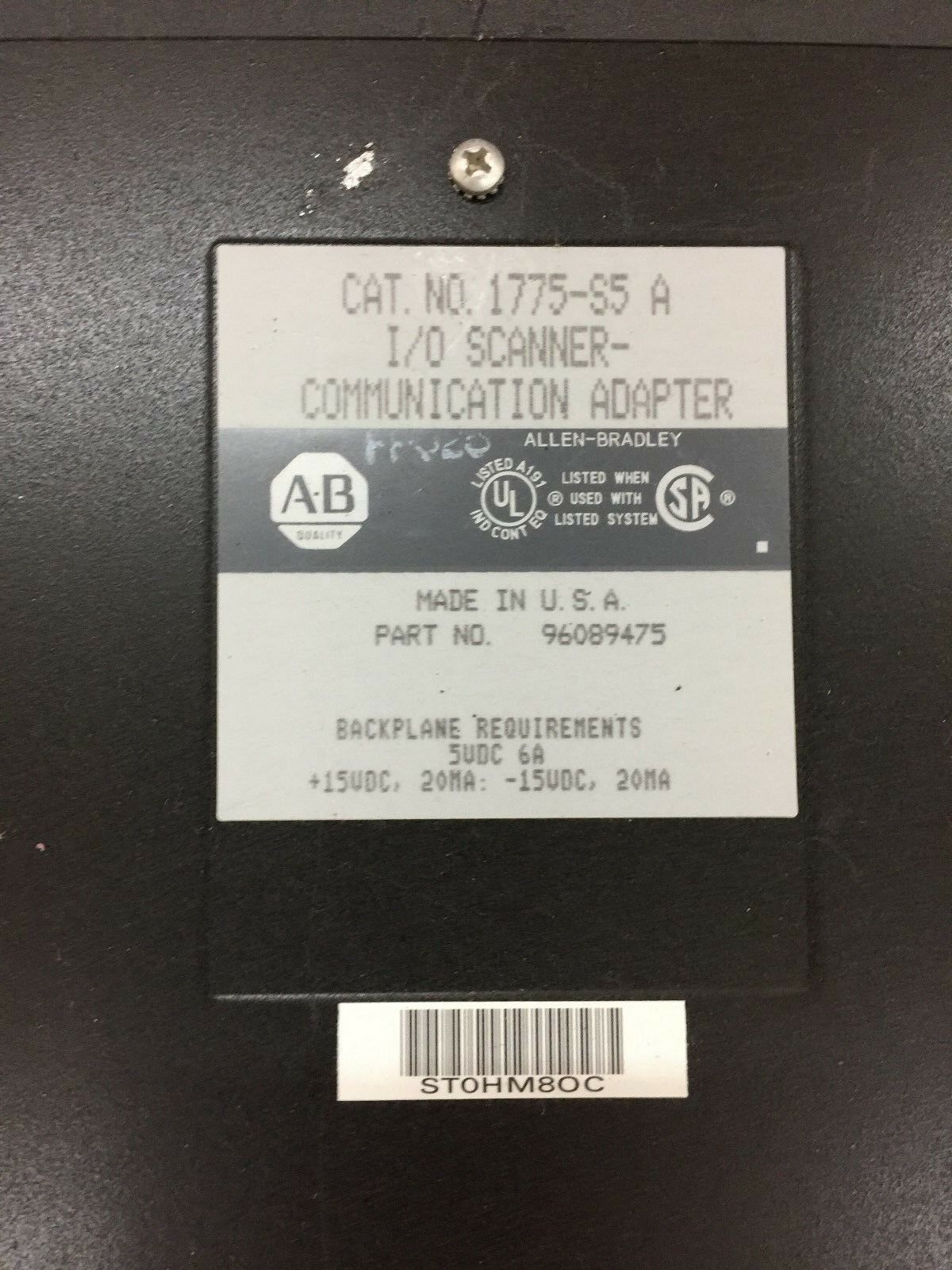 USED ALLEN-BRADLEY I/O SCANNER-COMMUNICATION ADAPTER 1775-S5 SERIES A