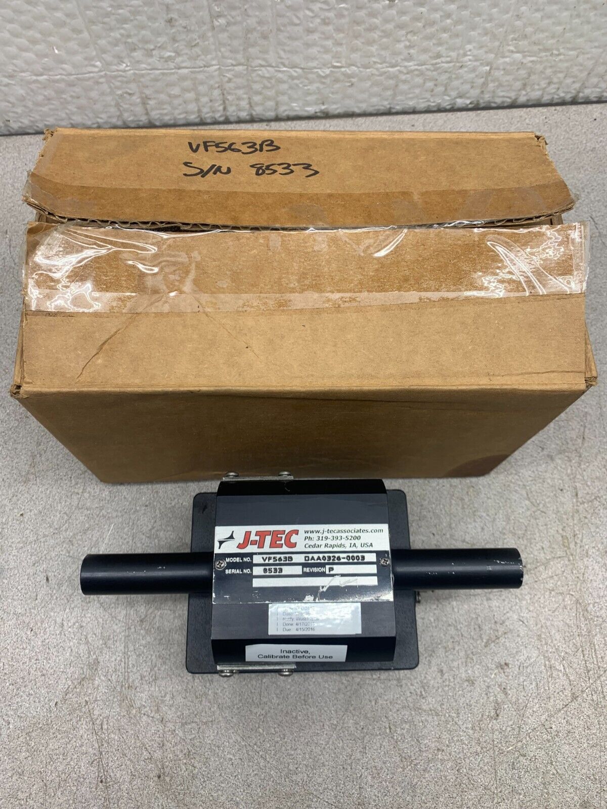 USED J-TEC FLOWMETER VF563B DAA0326-0003