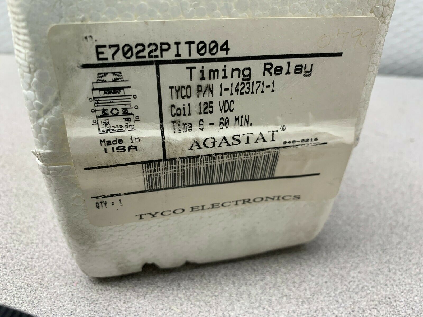 NEW AGASTAT 125 VDC. TIMER 6-60 MIN. TIMING RELAY E7022PIT004