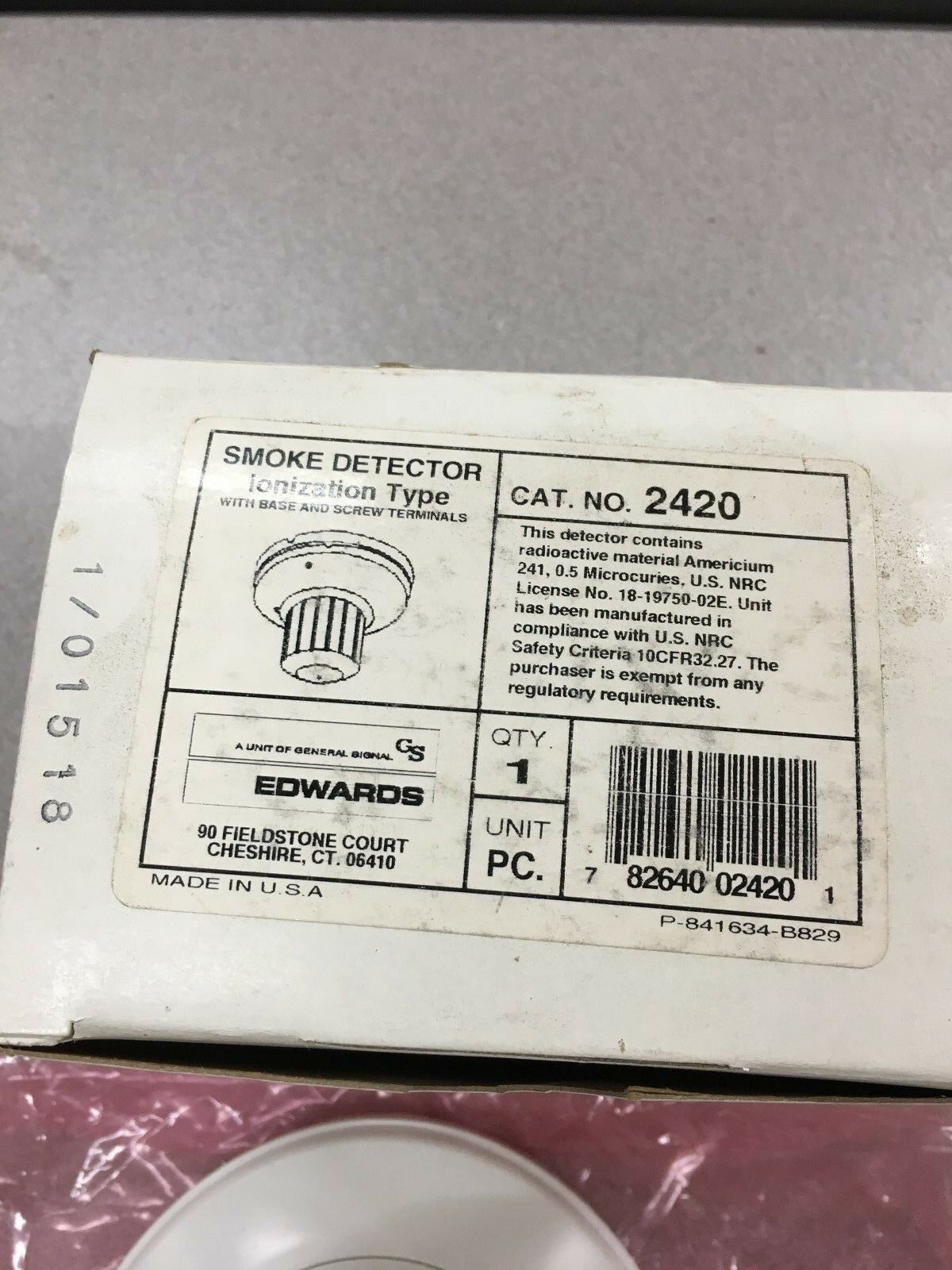 NEW IN BOX EDWARDS IONIZATION TYPE SMOKE DETECTOR 2420