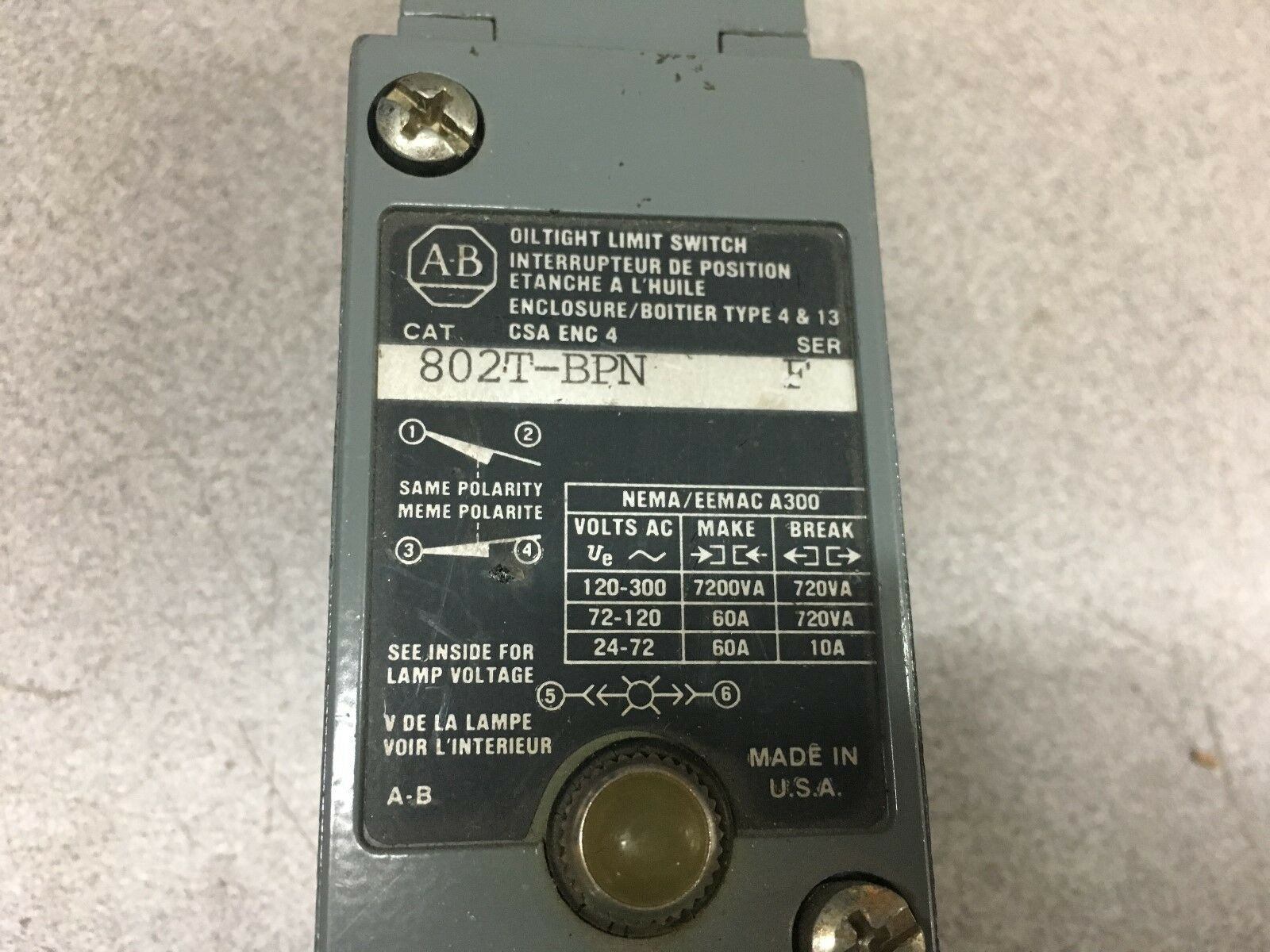NEW NO BOX ALLEN BRADLEY LIMIT SWITCH 802T-BPN SERIES F