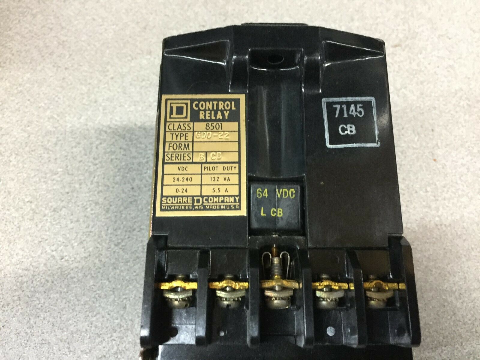 NEW IN BOX SQUARE D 64VDC COIL CONTROL RELAY 8501GDO-22