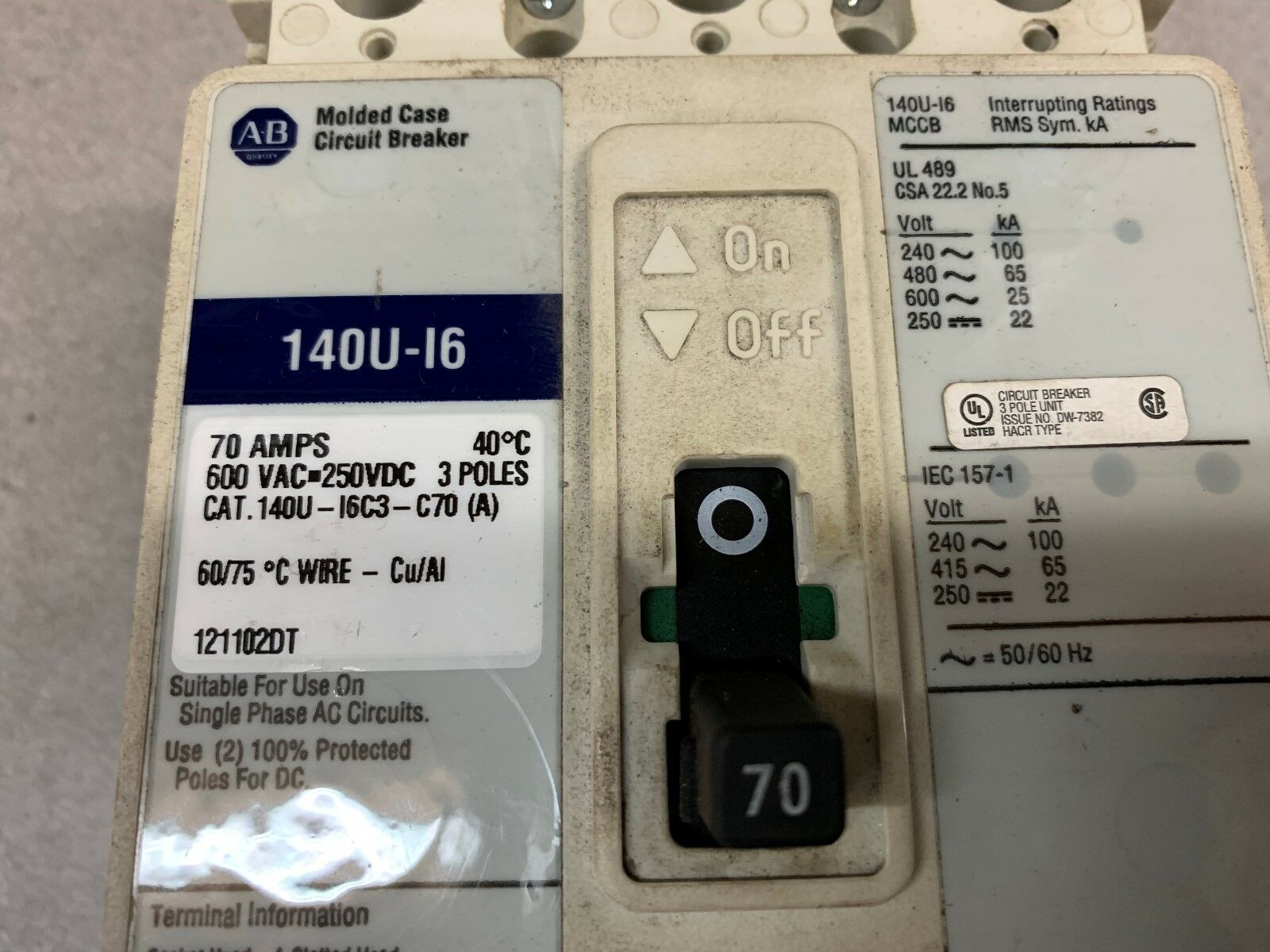 NEW NO BOX ALLEN BRADLEY BREAKER 140U-I6C3-C70