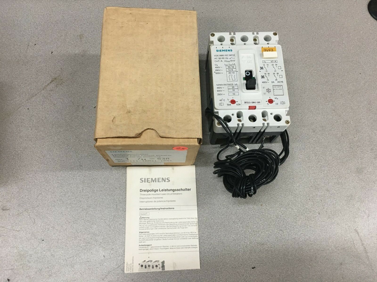 NEW IN BOX SIEMENS 63AMP CIRCUIT BREAKER 3VF3111-1BN41-1GN1