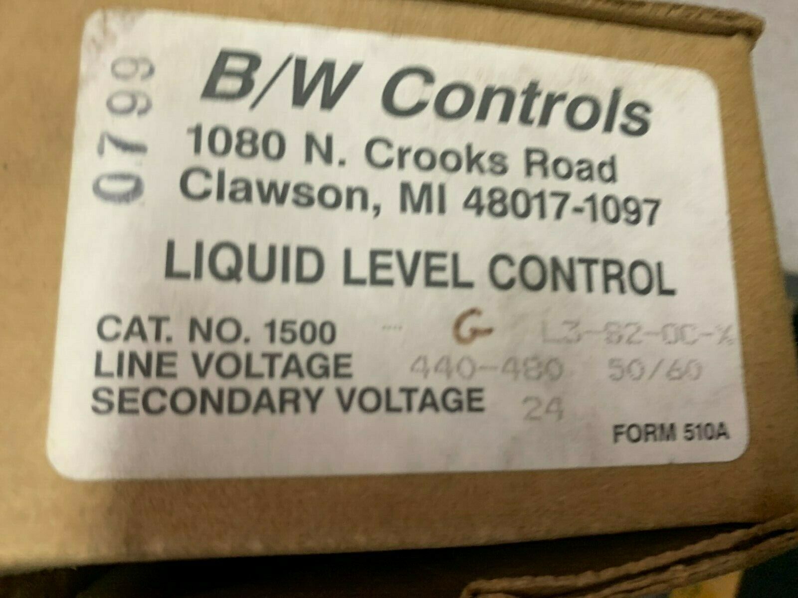 NEW IN BOX BW CONTROLS LIQUID LEVEL CONTROL 1500-G-L3-S2