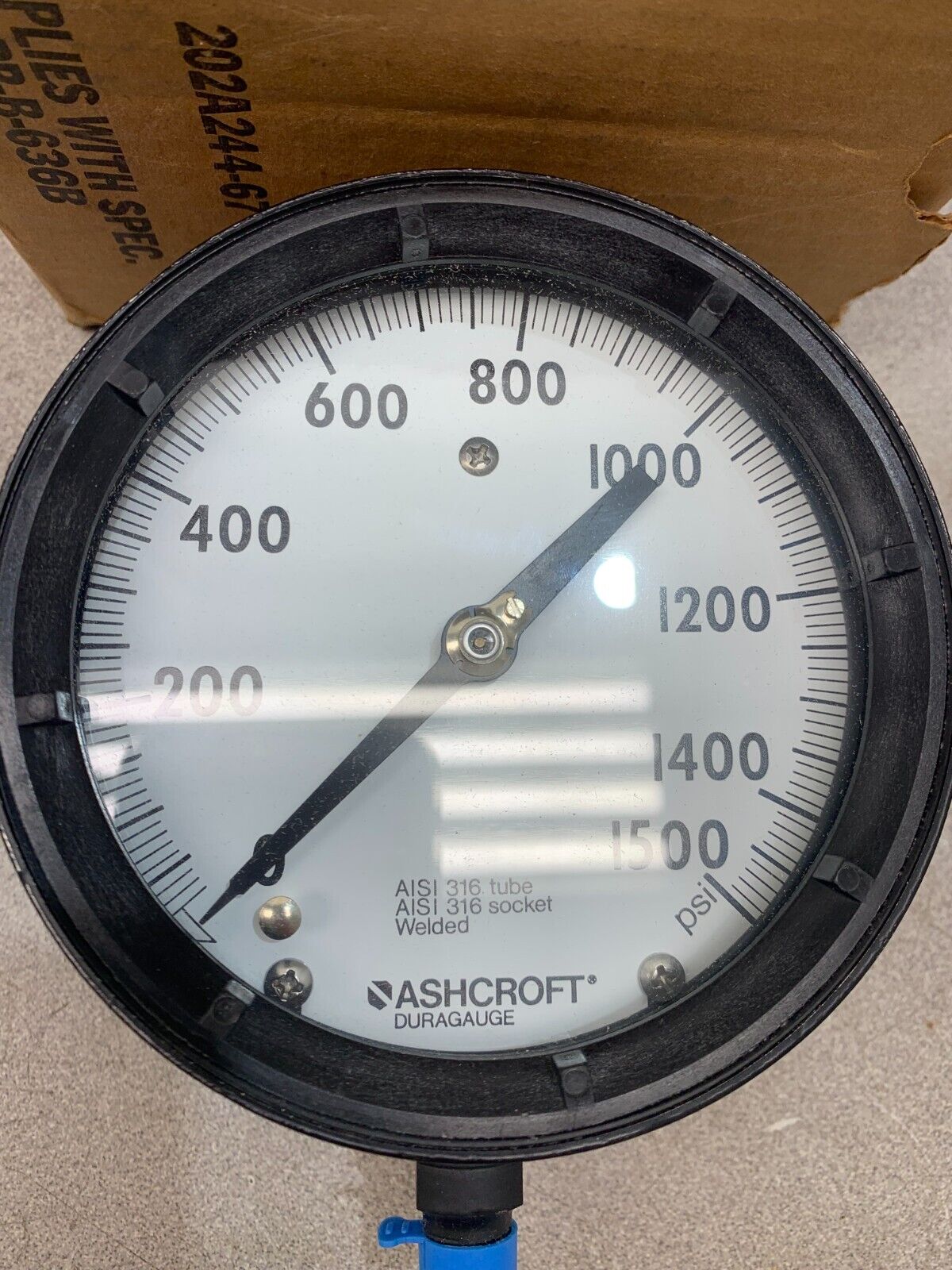 NEW ASHCROFT DURAGAUGE 0-1500PSI. PRESSURE GAUGE 45 1379 SS 02L 1500#