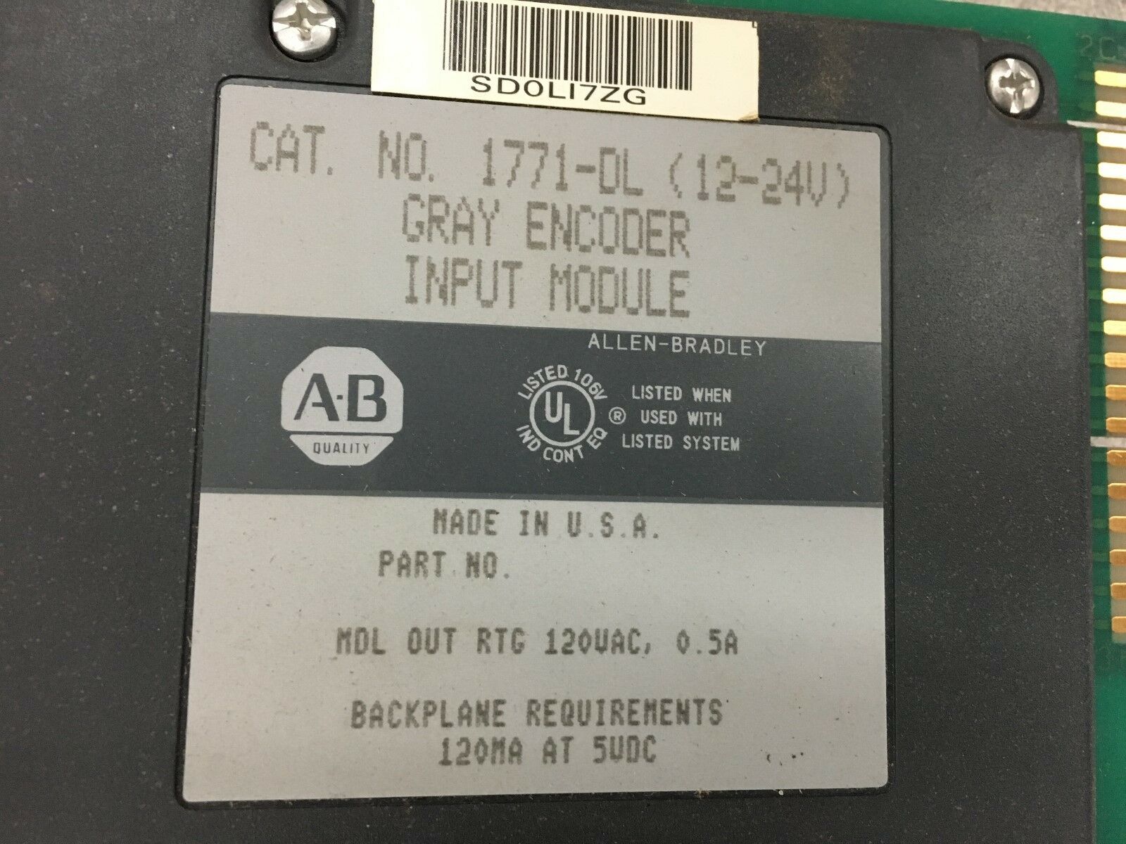 USED ALLEN-BRADLEY PLC-5 GRAY ENCODER INPUT MODULE 1771-DL