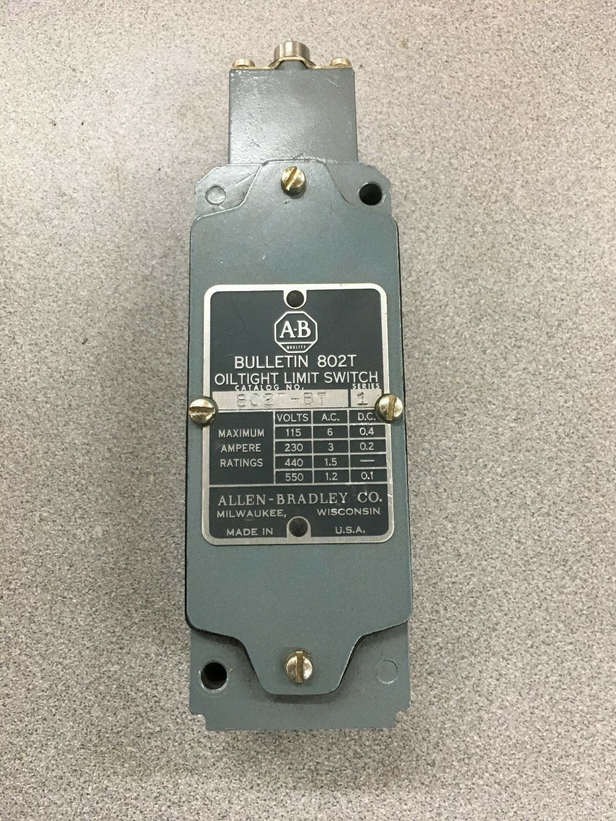 USED ALLEN-BRADLEY OILTIGHT LIMIT SWITCH 802T-BT SERIES 1