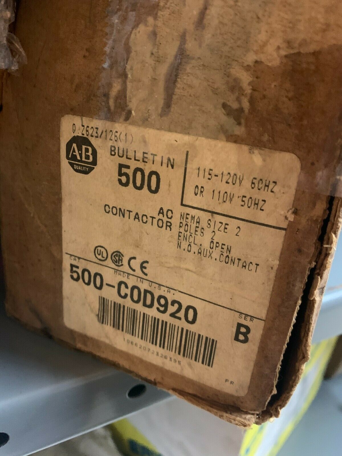 NEW IN BOX ALLEN-BRADLEY SIZE 2 STARTER 110/120V. COIL 500-COD920 SERIES B