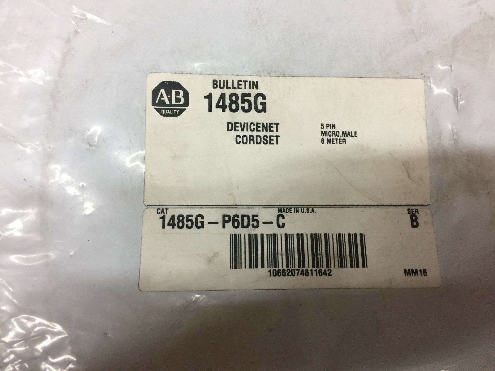 NEW IN PACKAGE ALLEN BRADLEY DEVICENET CORDSET 1485G-P6D5-C