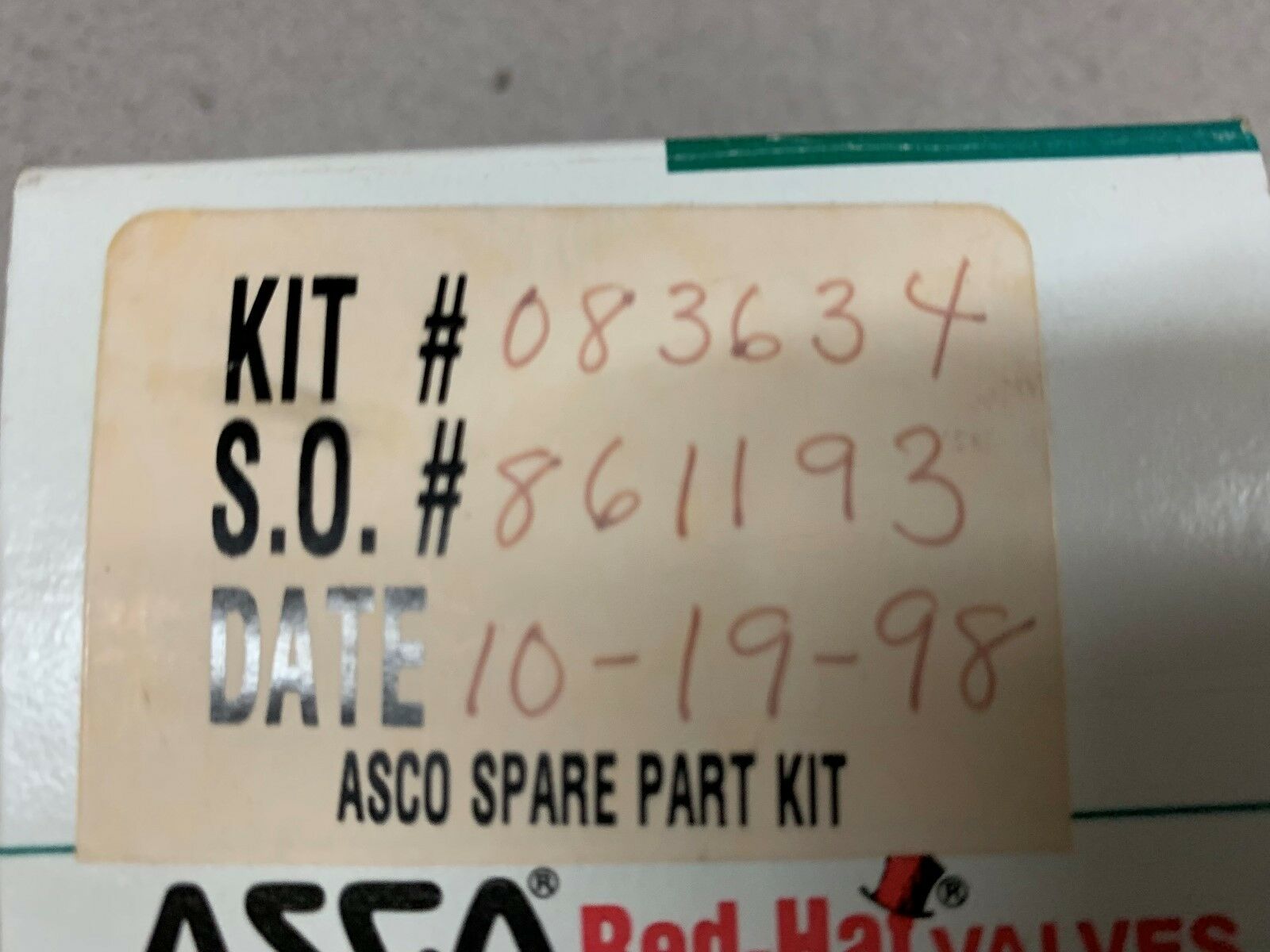 NEW IN BOX ASCO SPARE PART KIT 083634