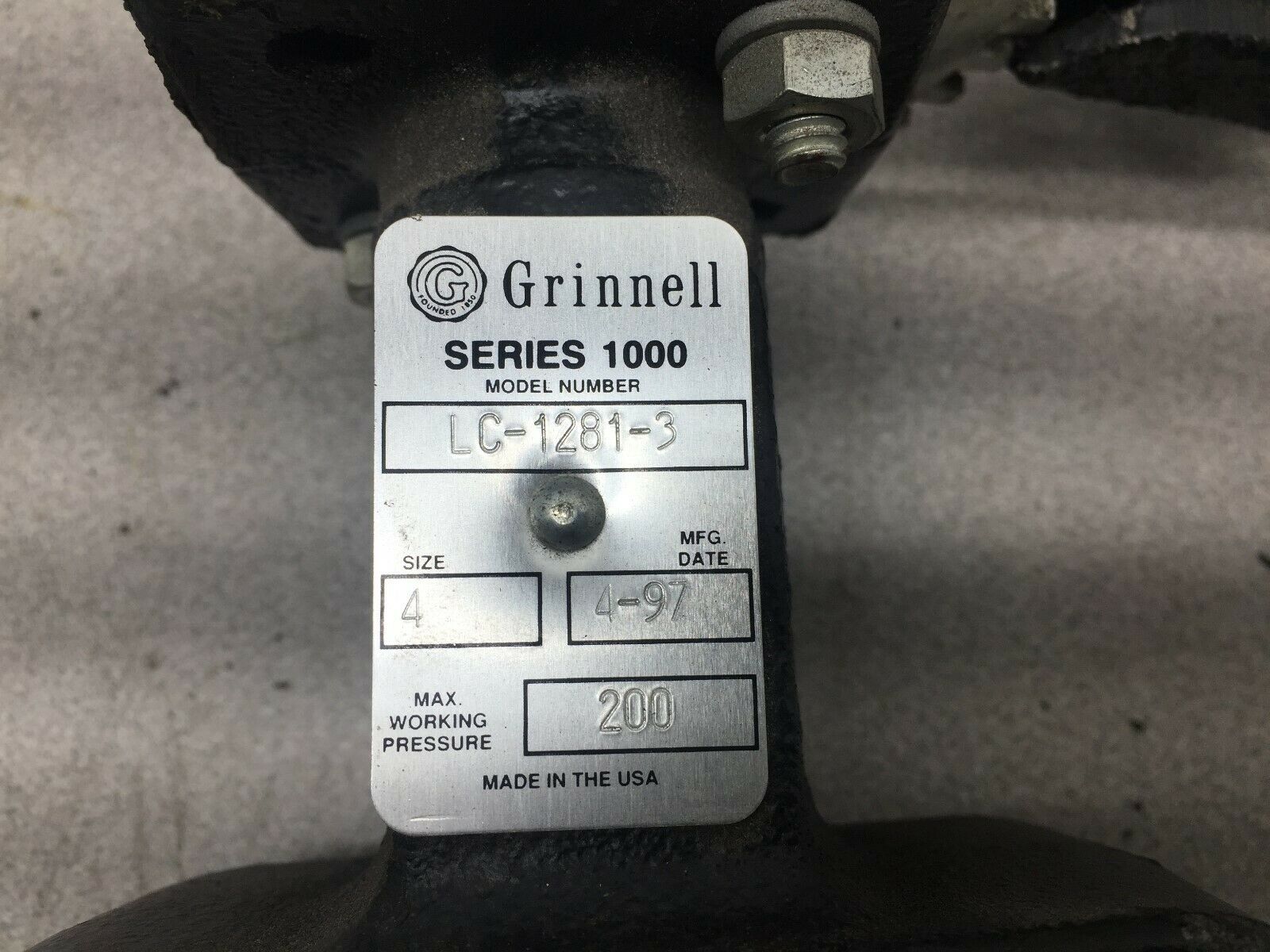 NEW NO BOX GRINNELL SERIES 1000 4" 200 PSI VALVE LC-1281-3