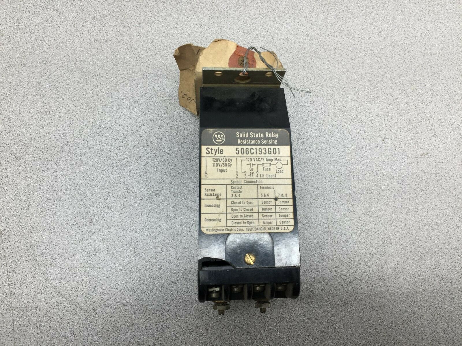 USED WESTINGHOUSE 120VAC SOLID STATE RELAY 506C193G01