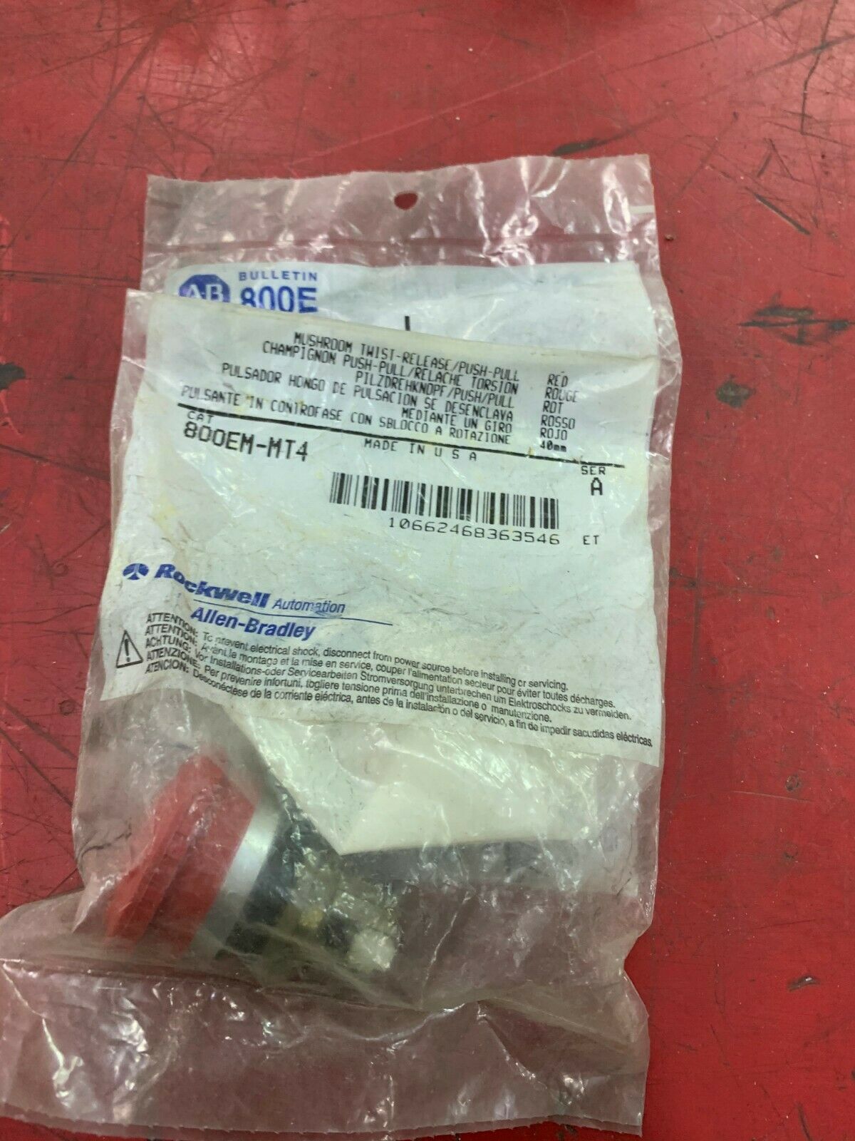 NEW IN BAG ALLEN BRADLEY RED PUSH-PULL 800EM-MT4 SERIES A