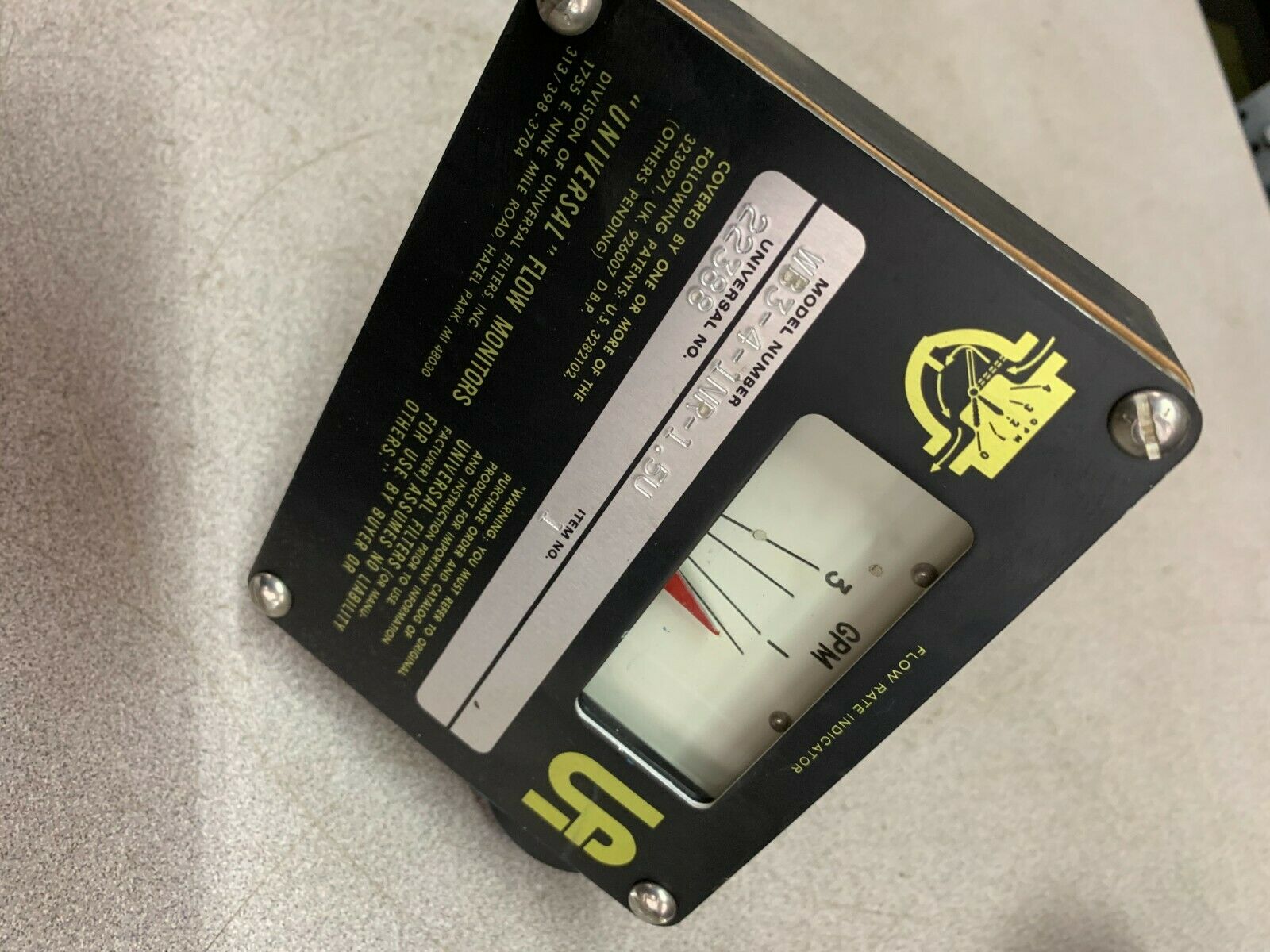 NEW NO BOX UNIVERSAL FLOW RATE INDICATOR WB3-4-1NR-1.5U