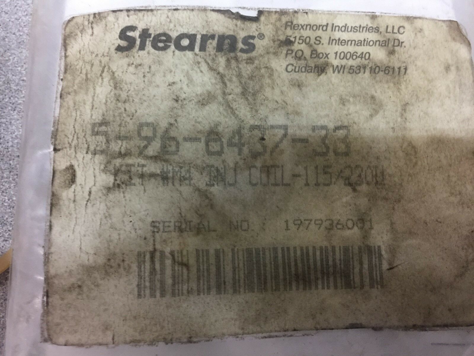 NEW NO BOX STEARNS BRAKE COIL 115/208/230V 5-96-6437-33