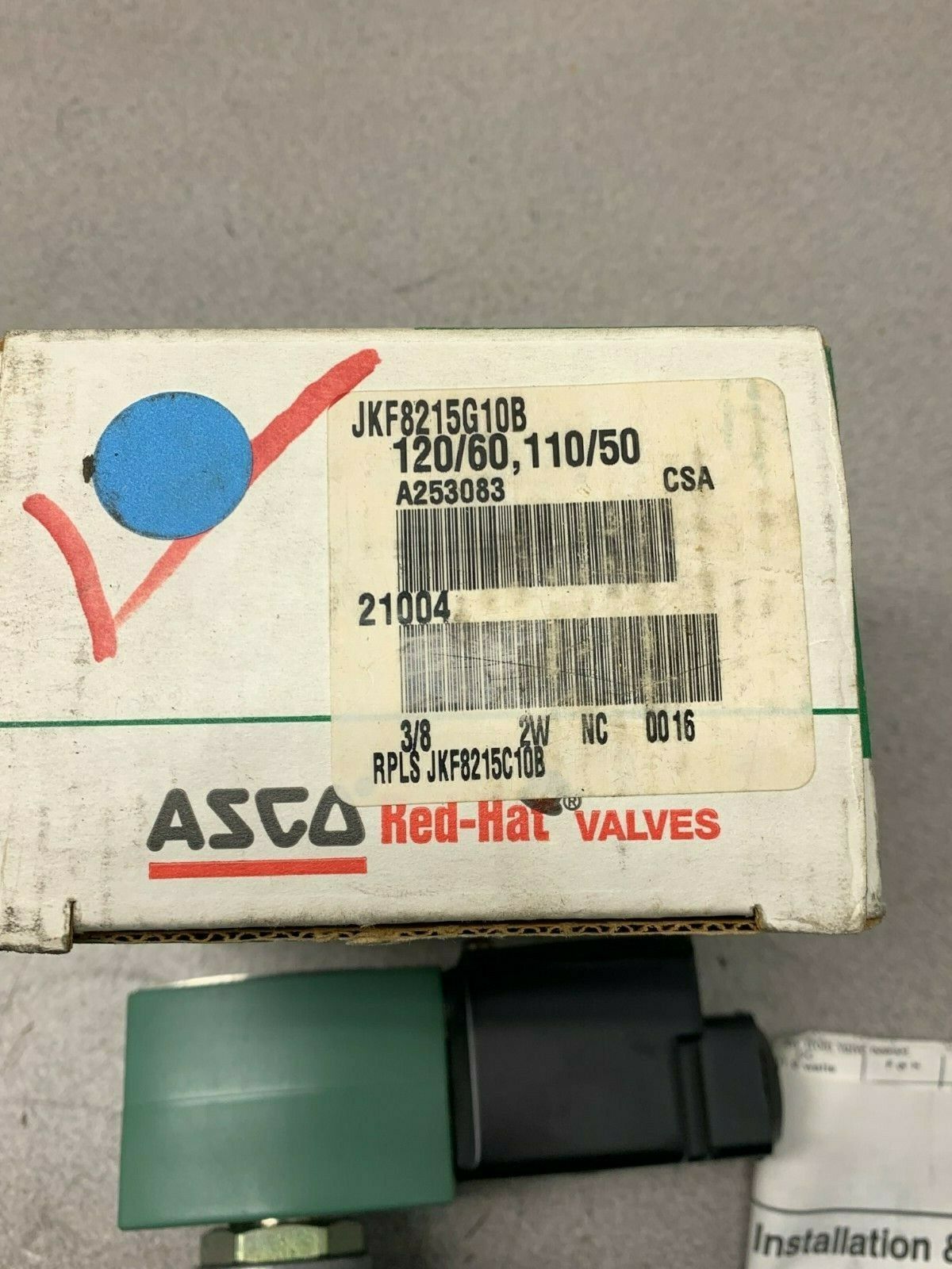 NEW IN BOX ASCO RED HAT SOLENOID VALVE 3/8" PIPE 110/120V. COIL JKF8215G10B