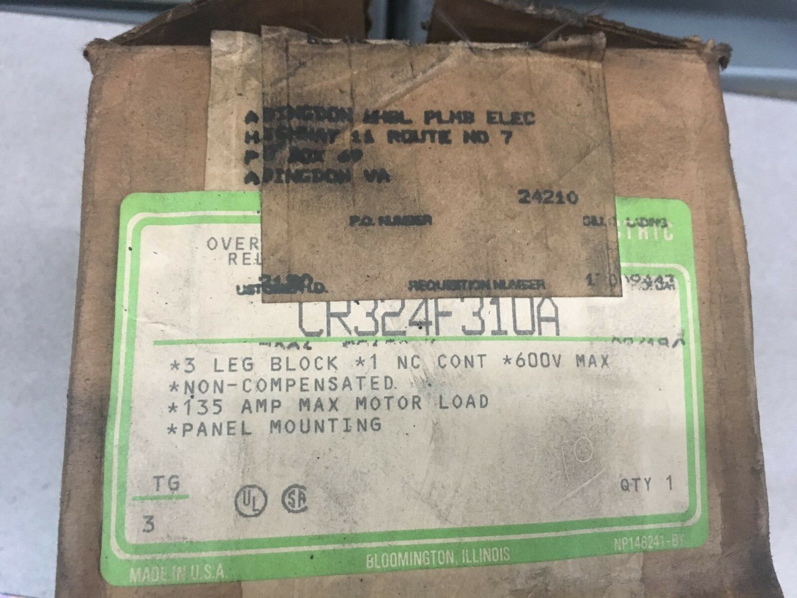 NEW IN BOX GENERAL ELECTRIC OVERLOAD RELAY CR324F310A