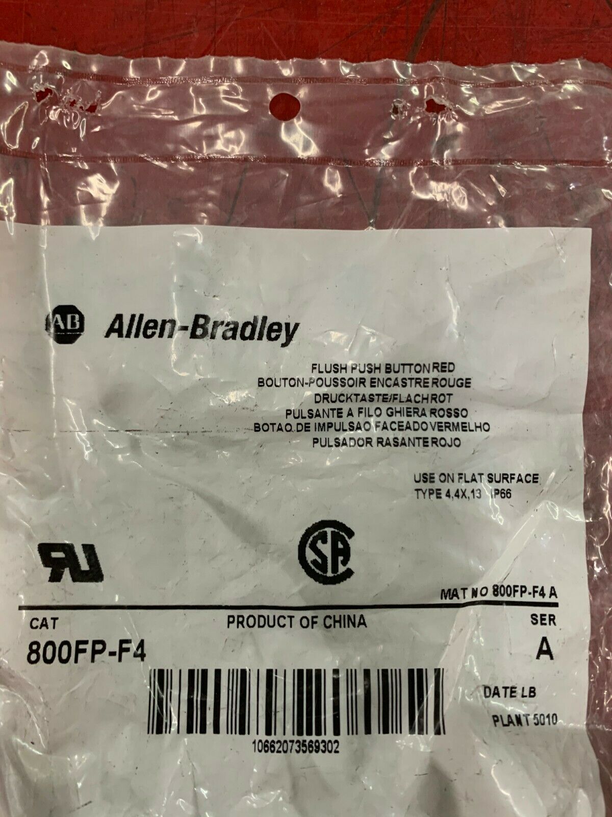 NEW IN BAG ALLEN BRADLEY RED PUSHBUTTON 800FP-F4 SERIES A