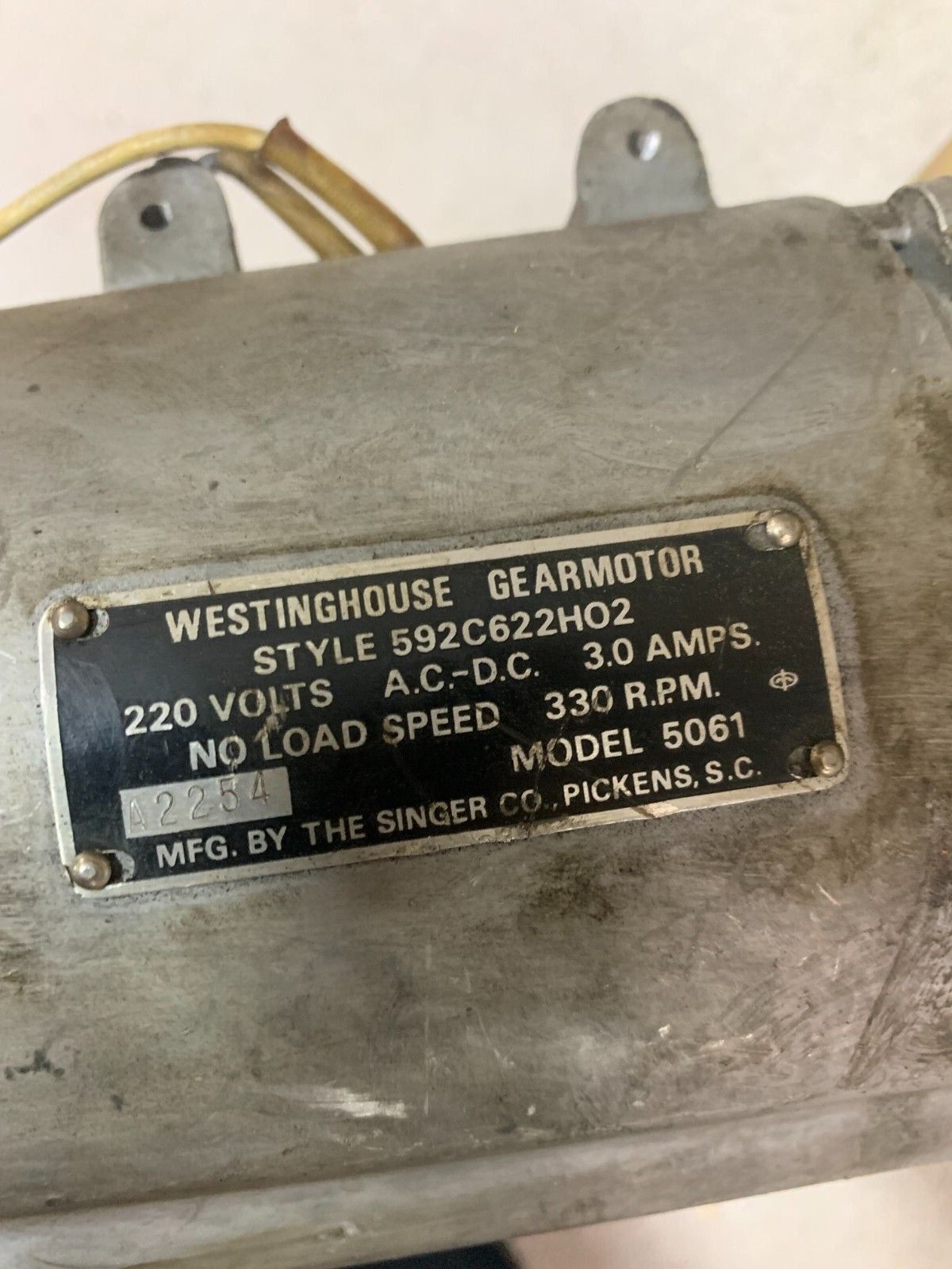 USED WESTINGHOUSE 220VOLT A.C-D.C. 30AMP 330RPM GEARMOTOR 592C622H02 MODEL 5061