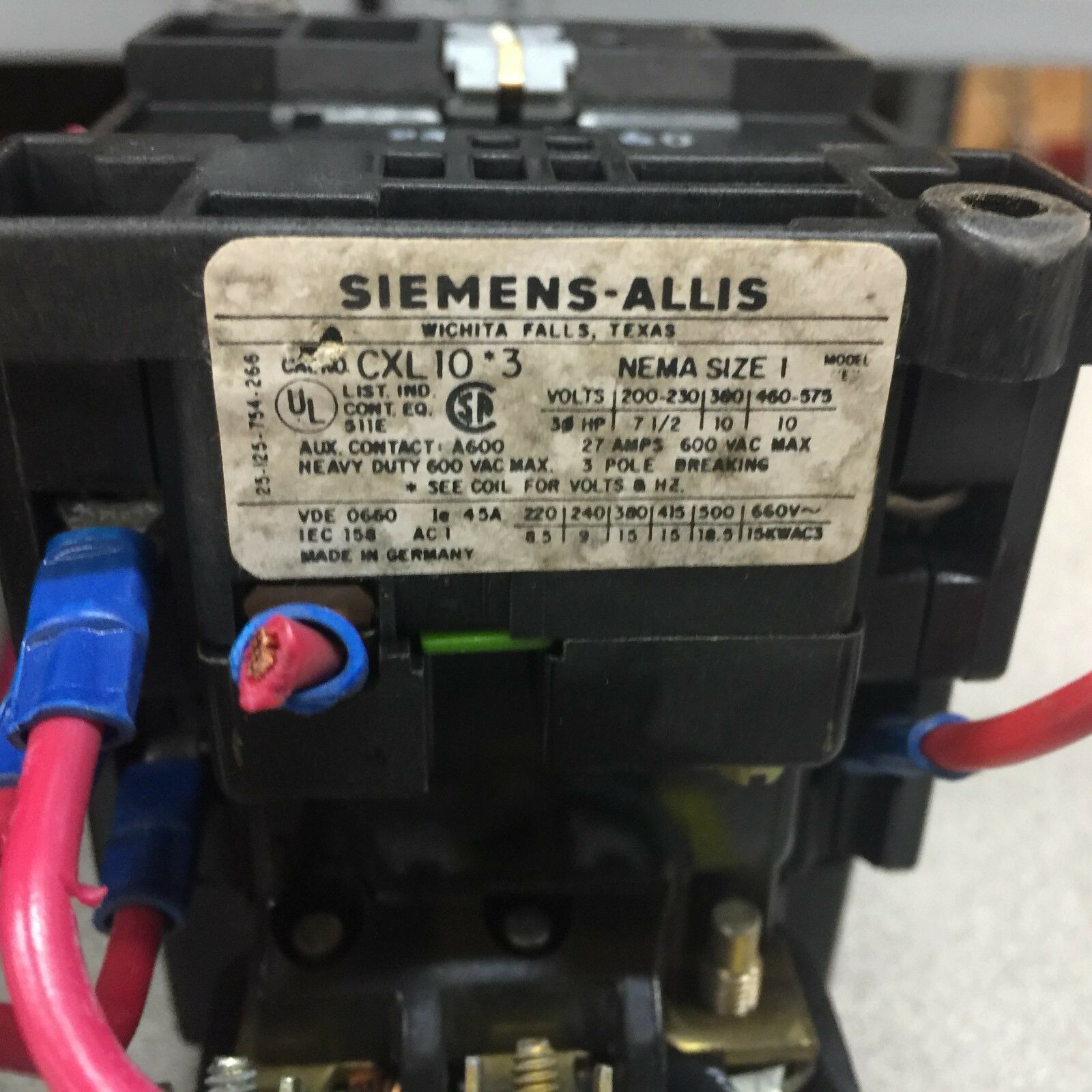 USED SIEMENS REVERSING SIZE 1 STARTER  CXL10*3