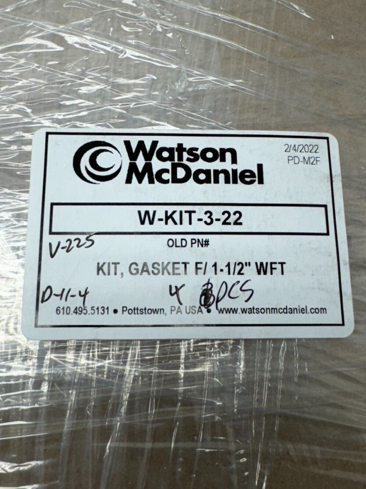 NEW IN PACKAGE WATSON MCDANIEL GASKET KIT W-KIT-3-22 4 PCS