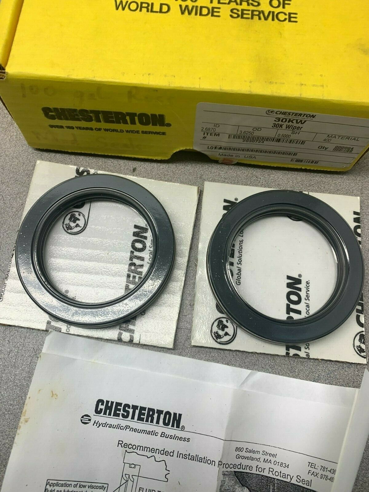 NEW BOX OF 2 CHESTERTON 30KW SEALS ID 2.6870 OD 3.6250 SH 0.5000 MATERIAL 400