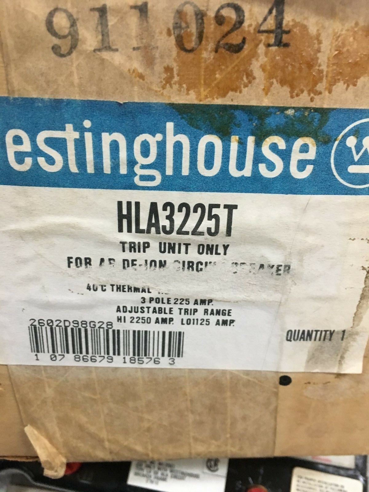 NEW IN BOX WESTINGHOUSE 225 AMP TRIP UNIT HLA3225T