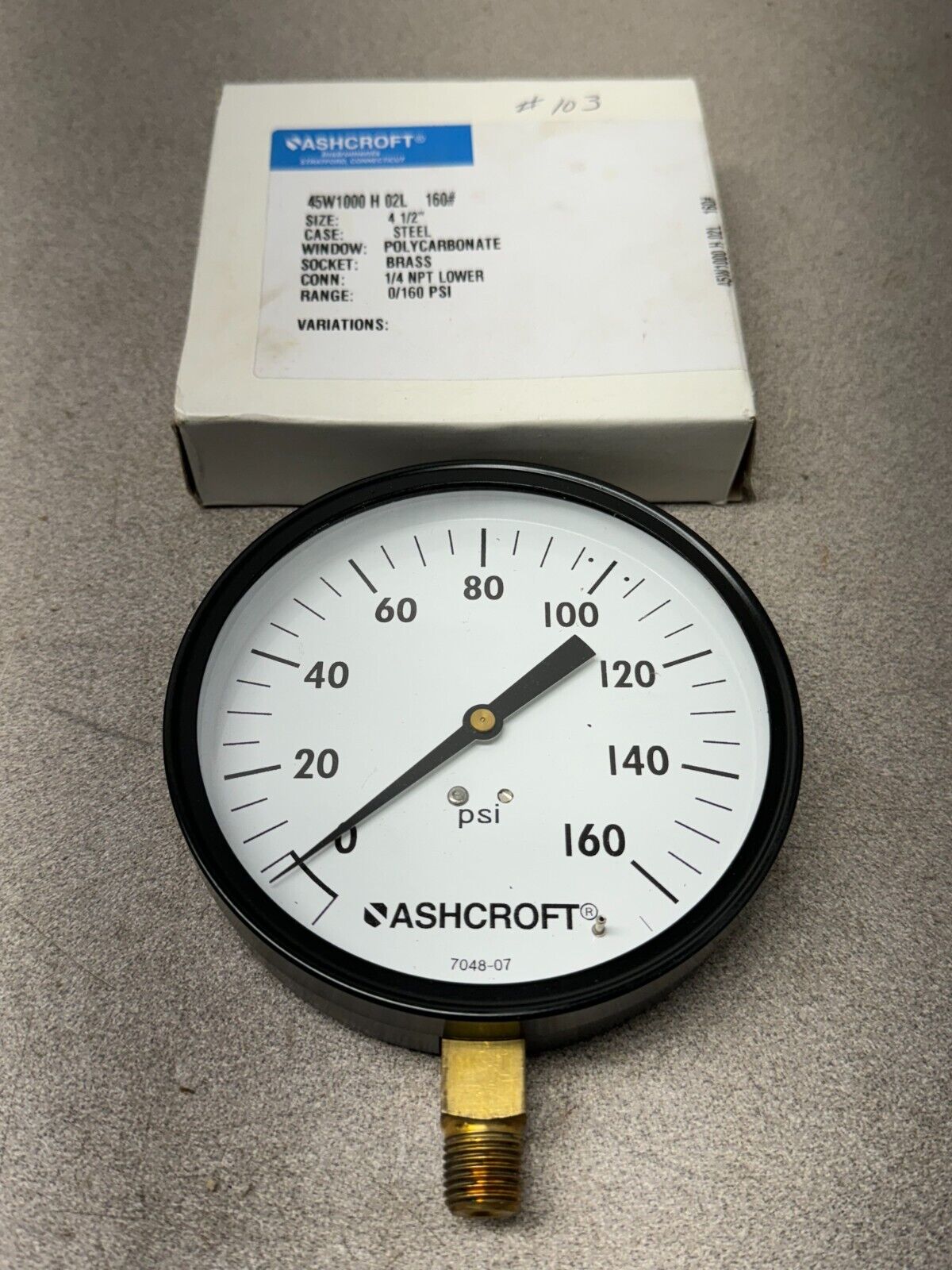 NEW IN BOX ASHCROFT PRESSURE GAUGE 45W1000H02L 160# 4 1/2"