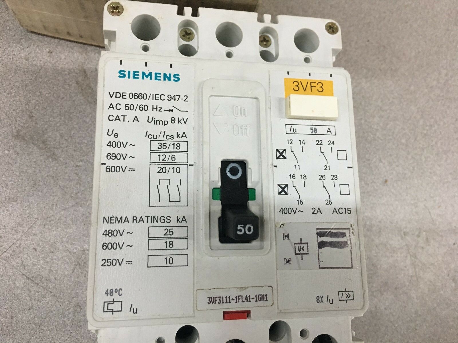 NEW IN BOX SIEMENS 50AMP CIRCUIT BREAKER 3VF3111-1FL41-1GN1