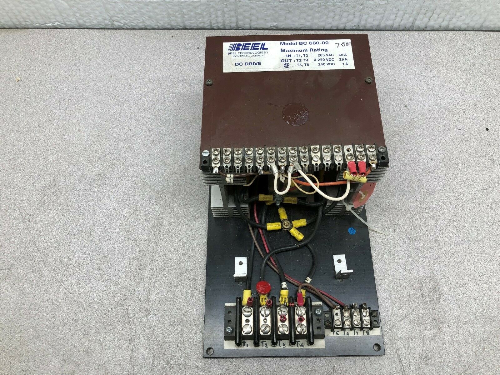 USED BEEL 7.5 HP 265 VAC 45 AMP INPUT 0-240 VDC 29 AMP DC DRIVE BC 680-00