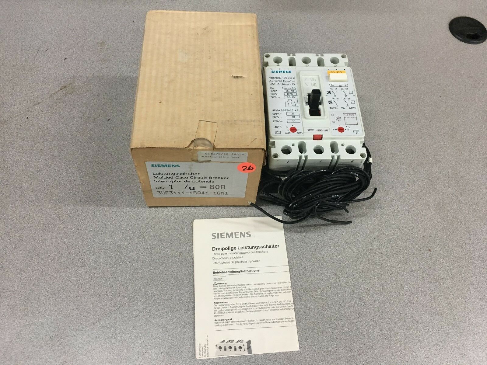 NEW IN BOX SIEMENS 80AMP CIRCUIT BREAKER 3VF3111-1BQ41-1GN1