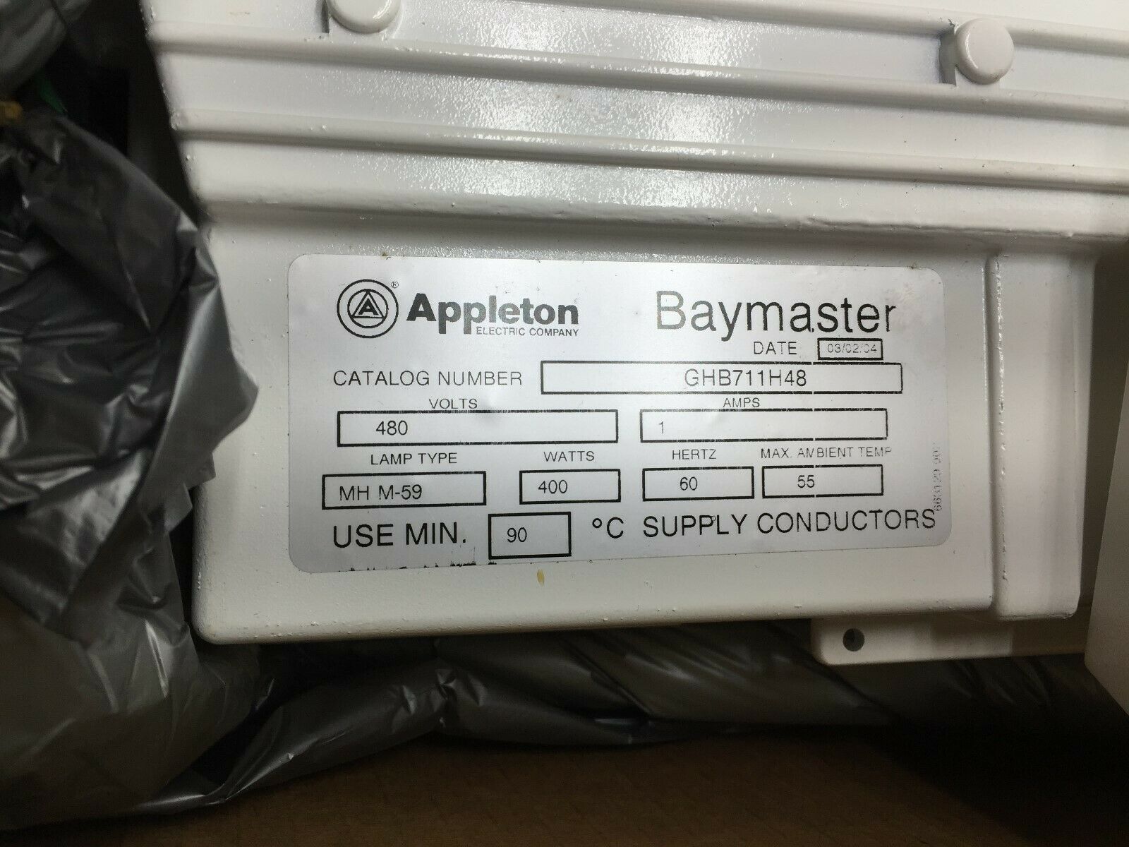 NEW IN BOX APPLETON BAYMASTER 480VAC 400W  BALLAST GHB711H48