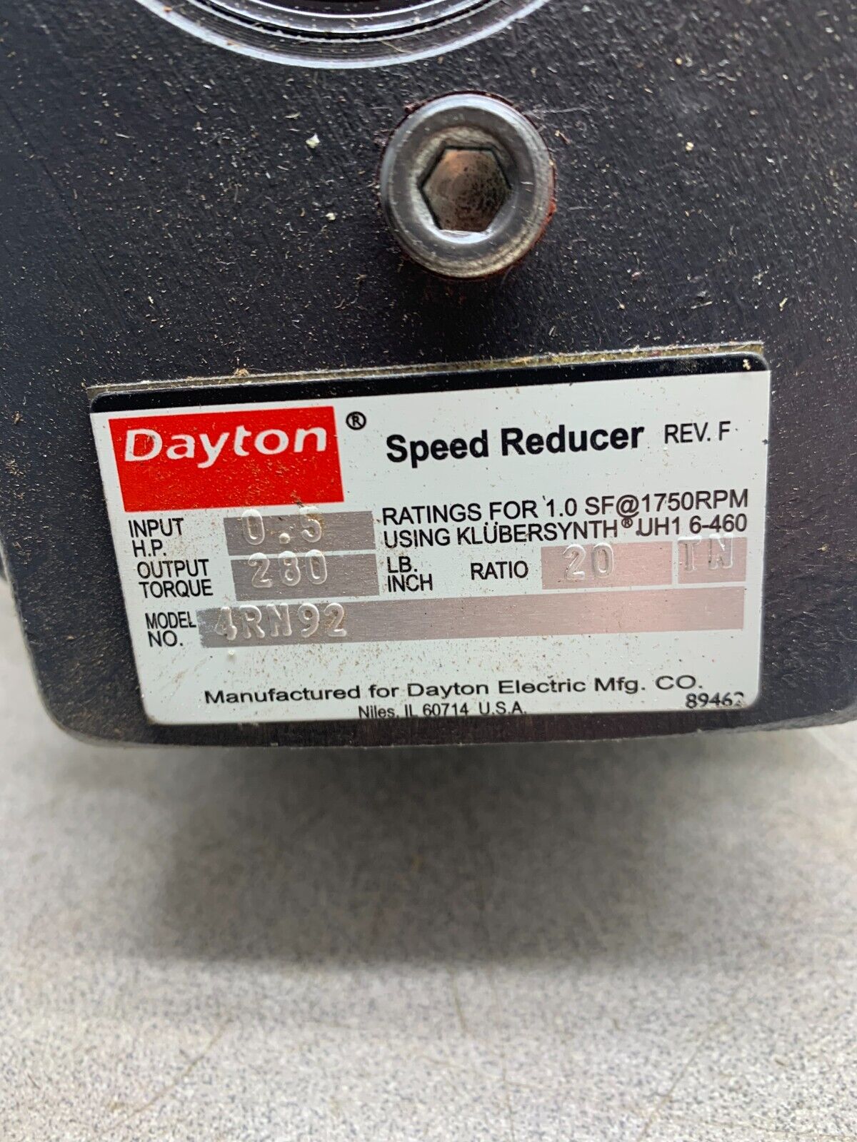 NEW IN BOX DAYTON 56C 1/2HP GEAR REDUCER 20:1 RATIO SPEED 4RN92