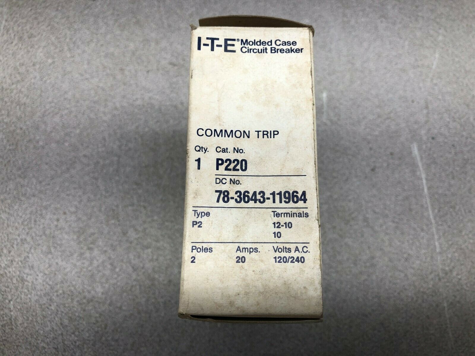 NEW IN BOX ITE 2 POLE 20 AMP 120/240 VAC COMMON TRIP BREAKER P220  /  78-3643-11