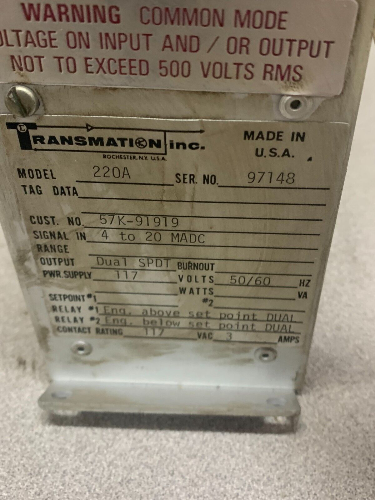 USED TRANSMATION CURRENT ALARM 220A