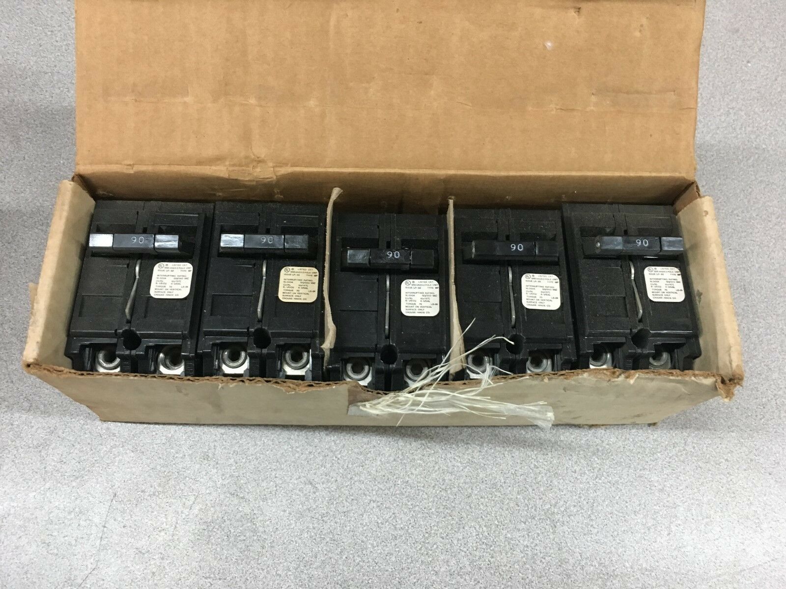 NEW BOX OF 5 CROUSE-HINDS 2 POLE 90AMP CIRCUIT BREAKERS MP290