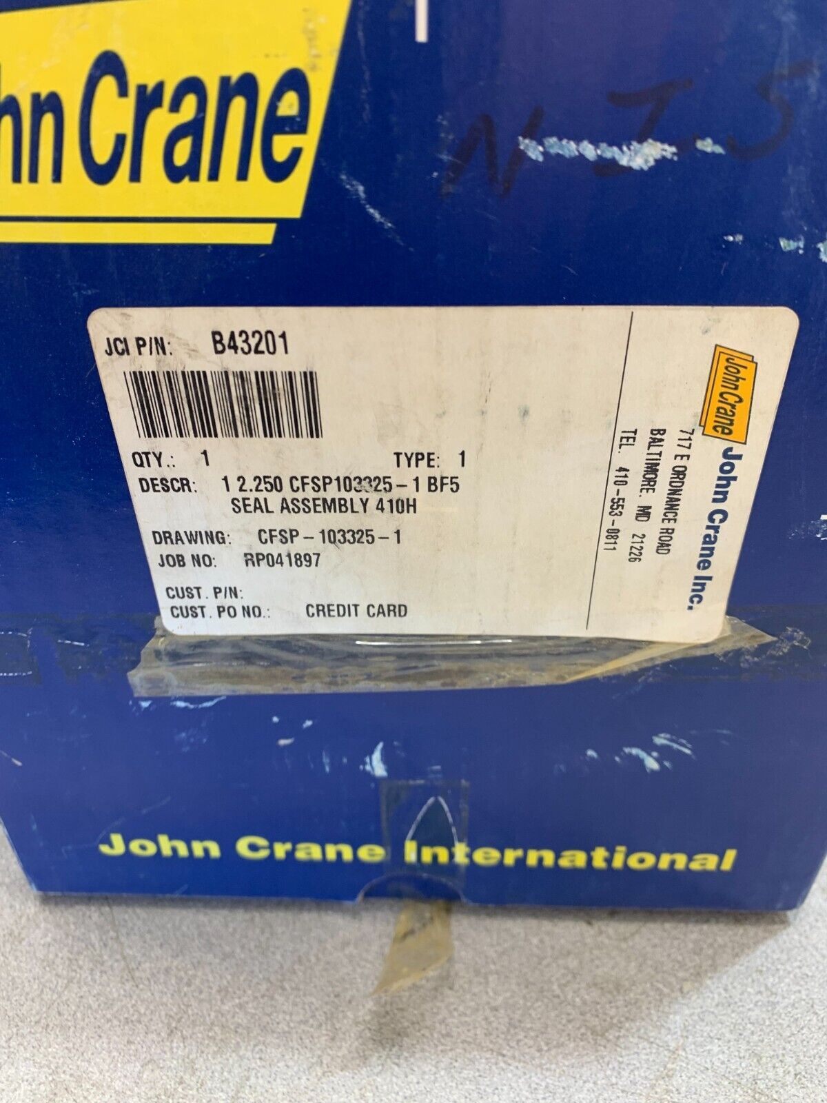 NEW IN BOX JOHN CRANE B43201 SEAL ASSEMBLY 410H DRAWING CFSP-103325-1